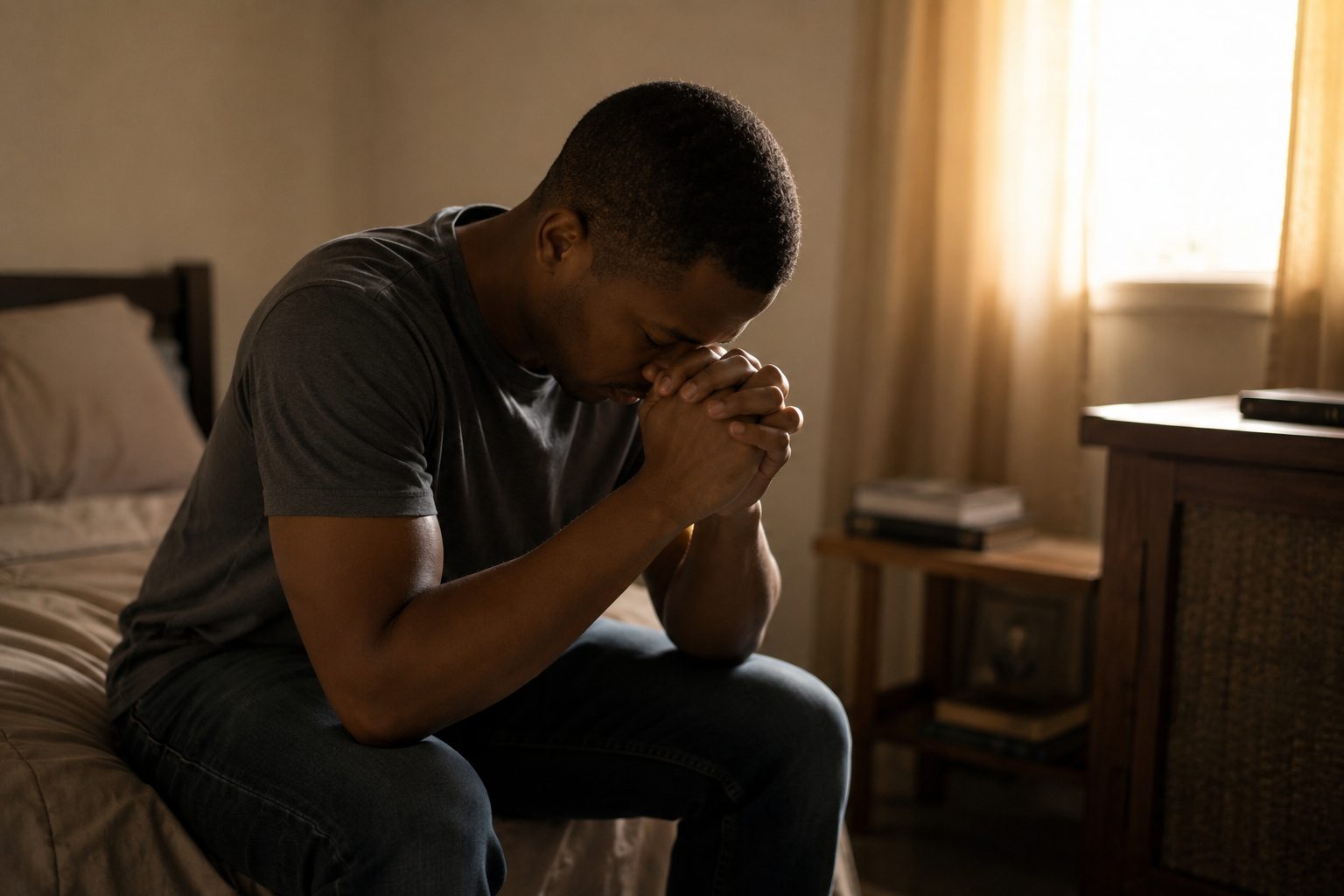 A Christian praying quietly for financial breakthrough