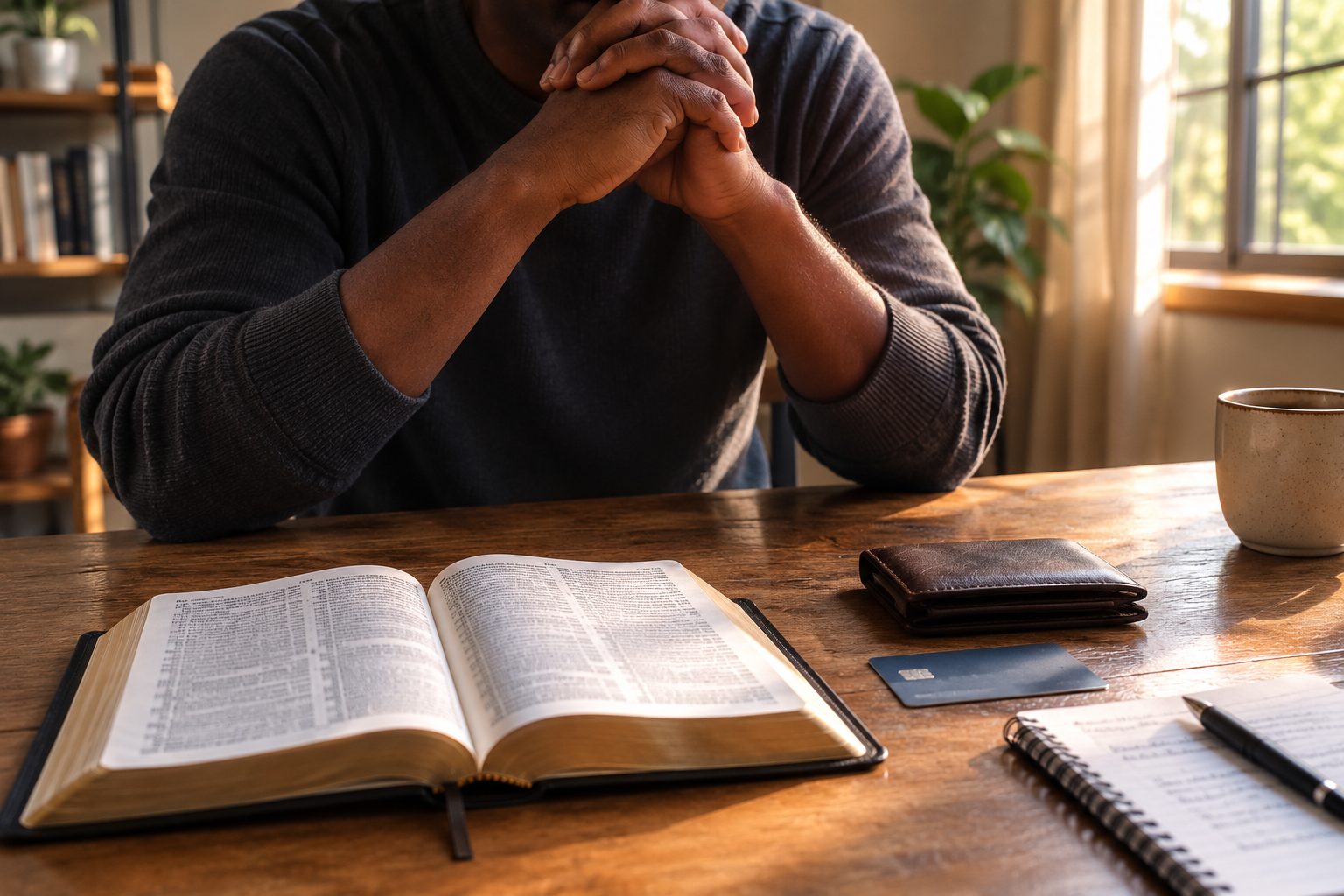 a person reflecting quietly on guilt about wanting financial success
