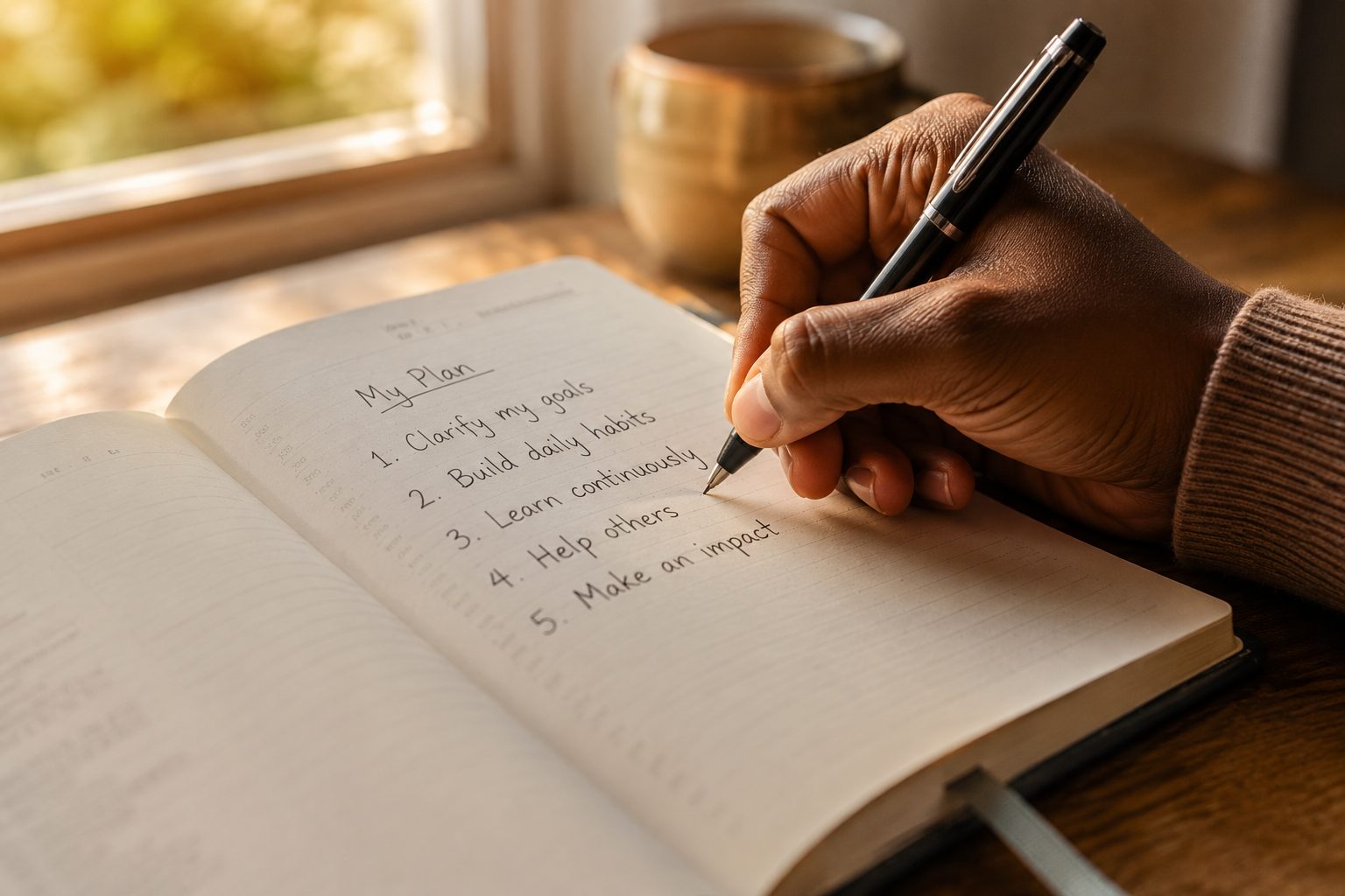 a hand writing a plan, putting a vision on paper this week