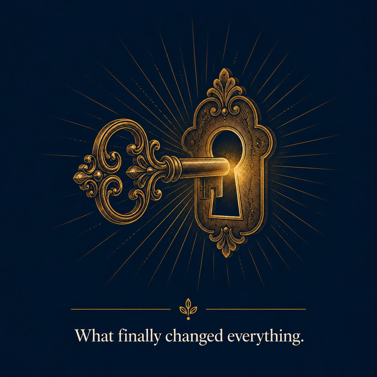 an illustrated gold key turning in a keyhole with light radiating outward, representing the turning point where understanding changed everything