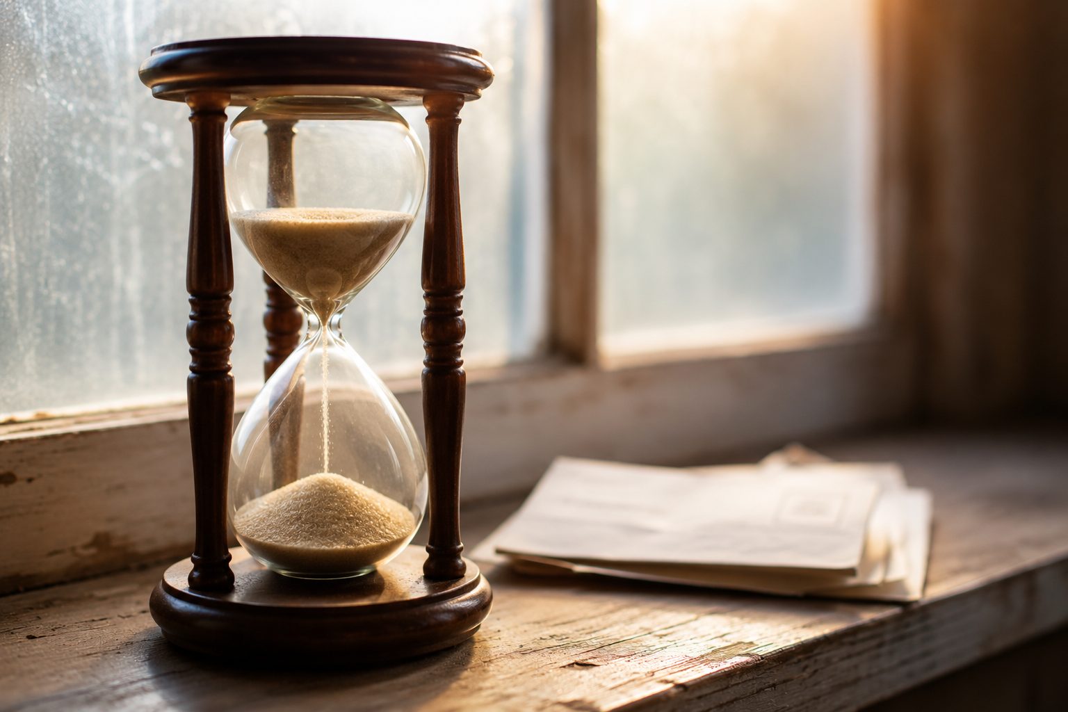 an hourglass with sand falling, representing waiting on God's timing for financial breakthrough