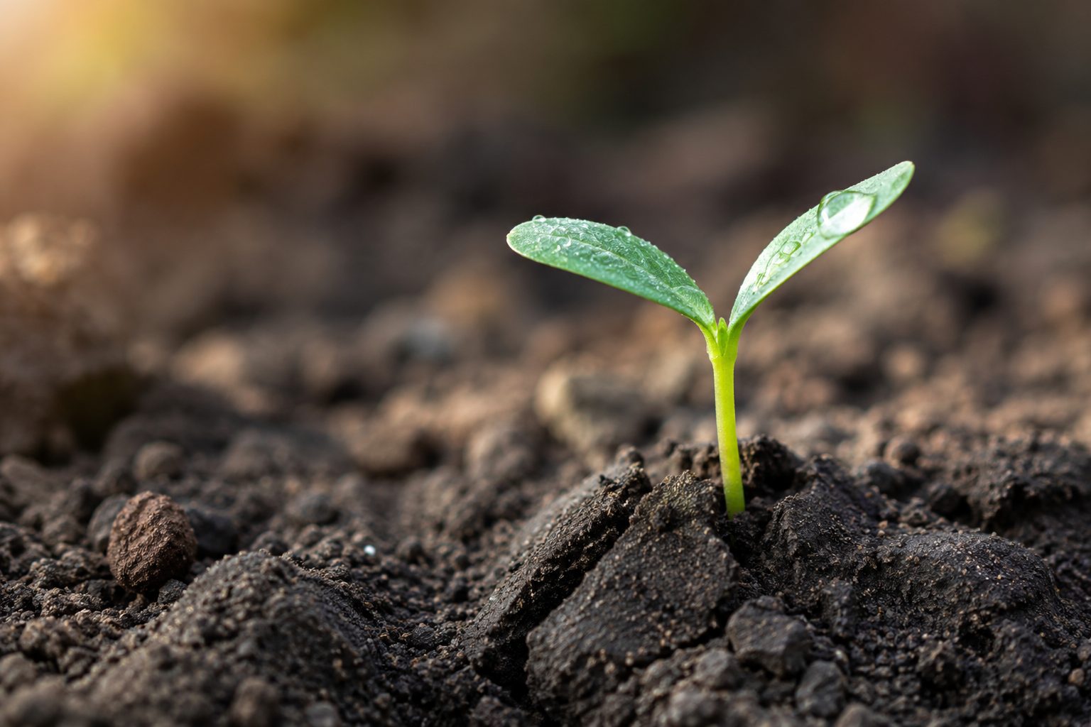 a small seedling growing through soil in morning light, representing signs of preparation rather than punishment