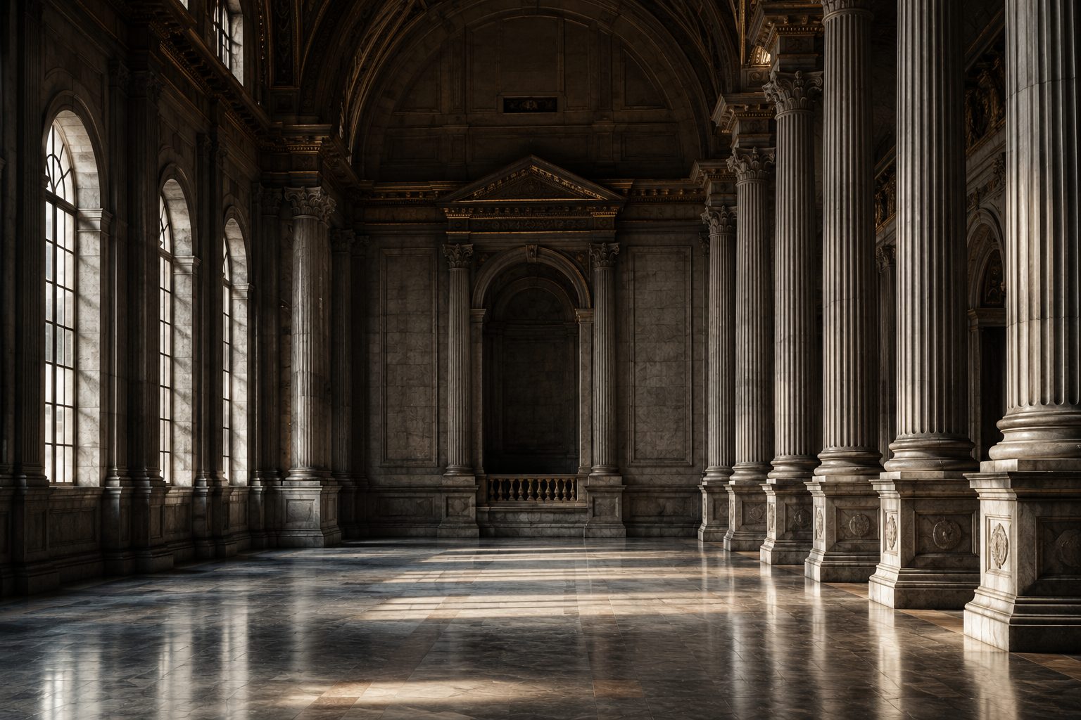 an empty grand columned hall, representing Solomon's wealth and the conclusion he reached
