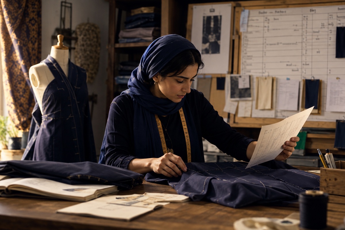 A fictional small-business owner separating a reserve while reviewing workshop records.