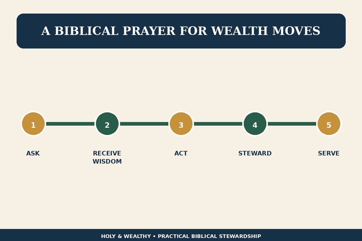 Blog infographic showing a biblical financial prayer leading to wisdom, action, stewardship and service
