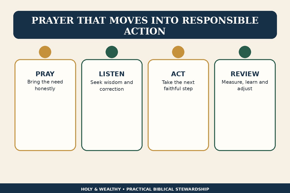 Blog infographic showing prayer leading to listening, correction, practical action and faithful review