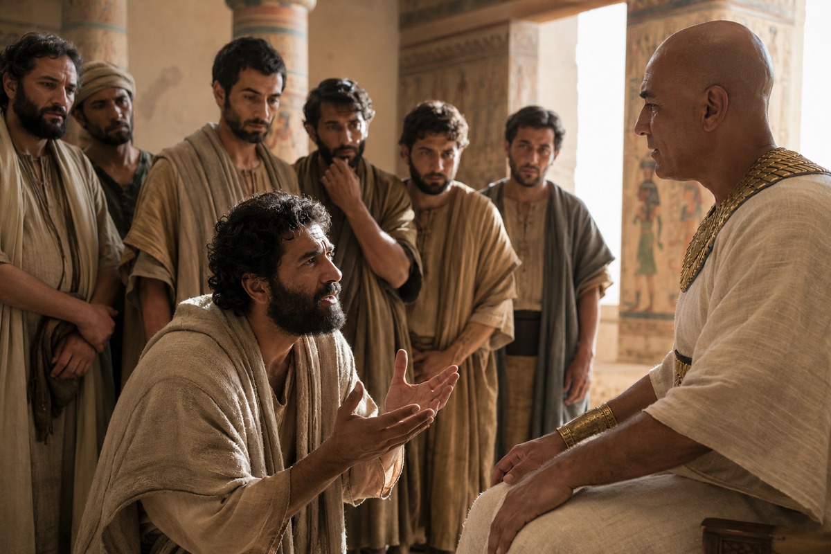 Judah pleads to take Benjamin's place while Joseph listens for evidence of change.