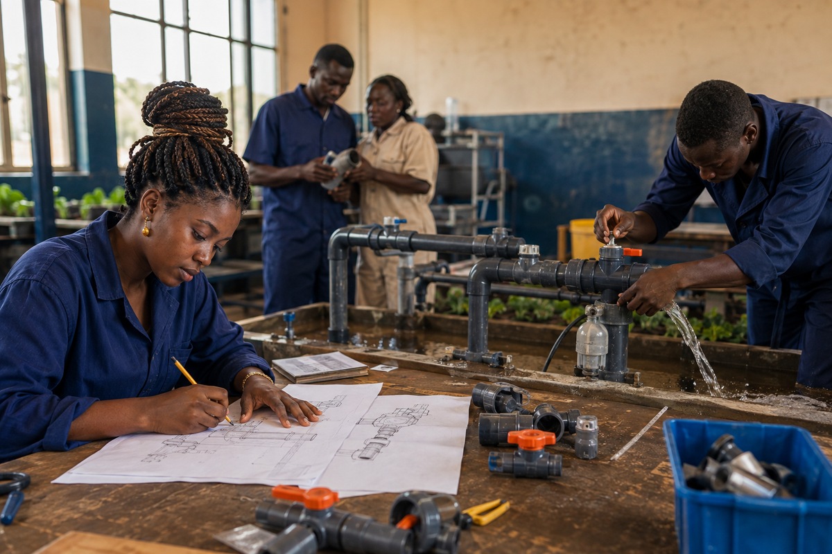 team testing and improving a low-cost agricultural irrigation prototype
