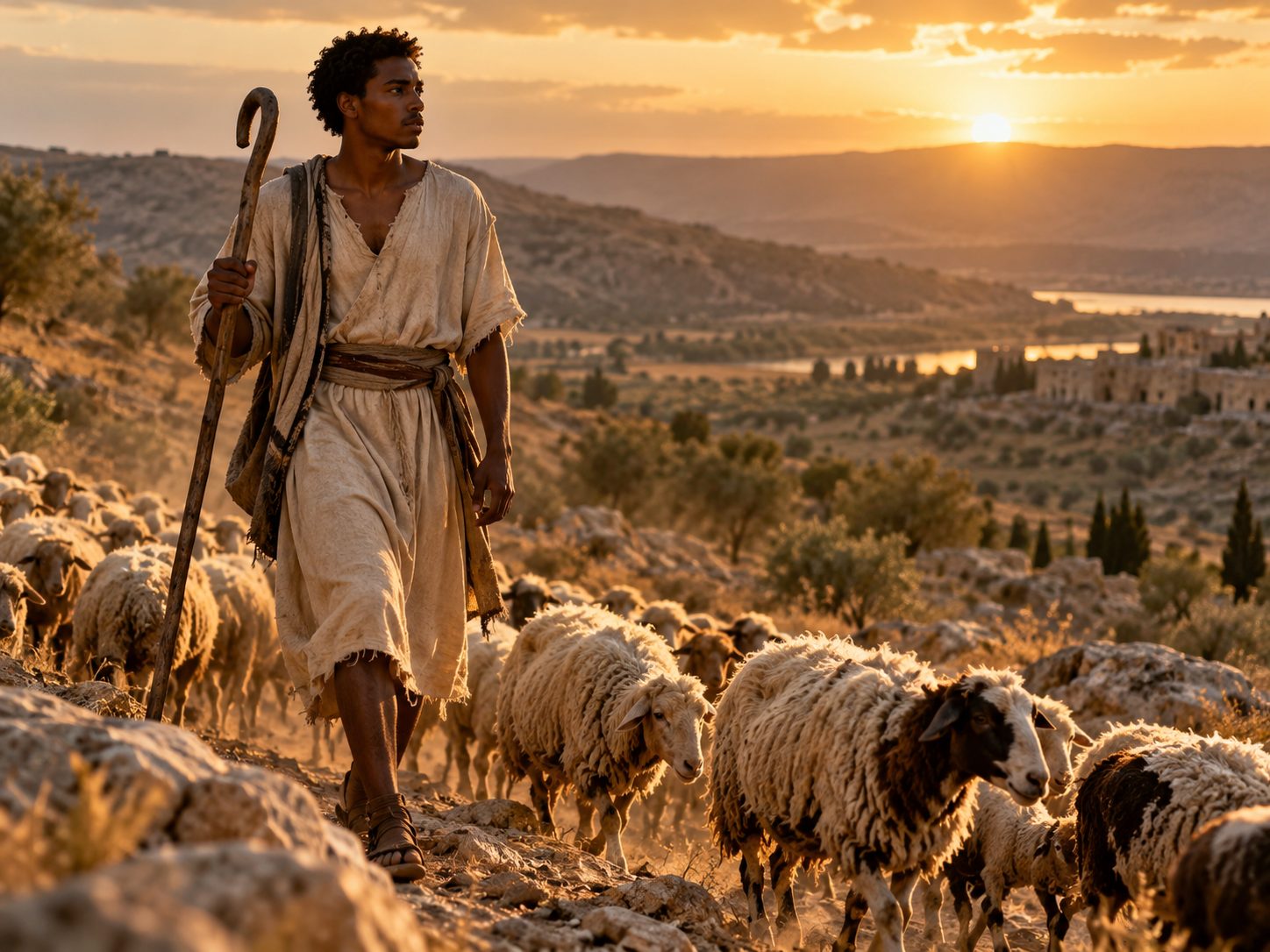 Joseph working as a shepherd in Canaan representing early vocational training