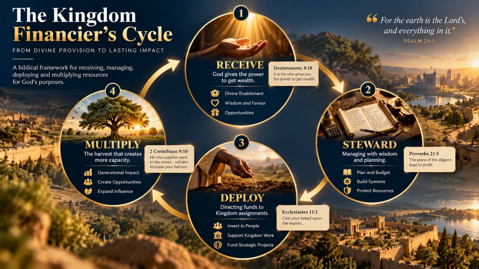 infographic of the kingdom financier cycle receive steward deploy multiply