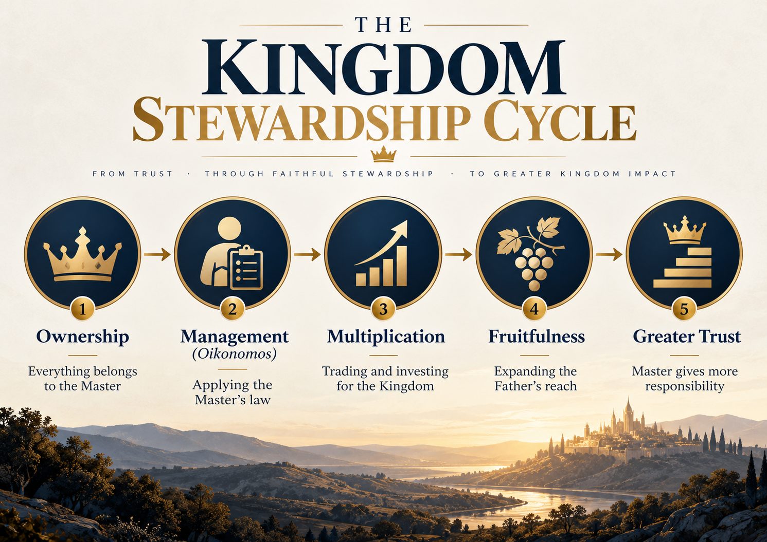 Infographic showing the biblical cycle of stewardship and wealth multiplication